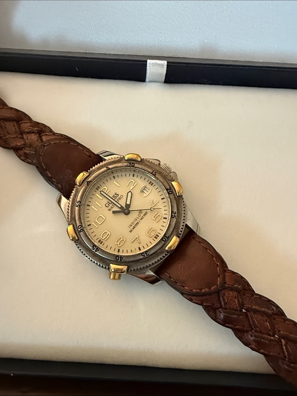 Guess Stainless Steel Brown Leather Men's Watch - Brown